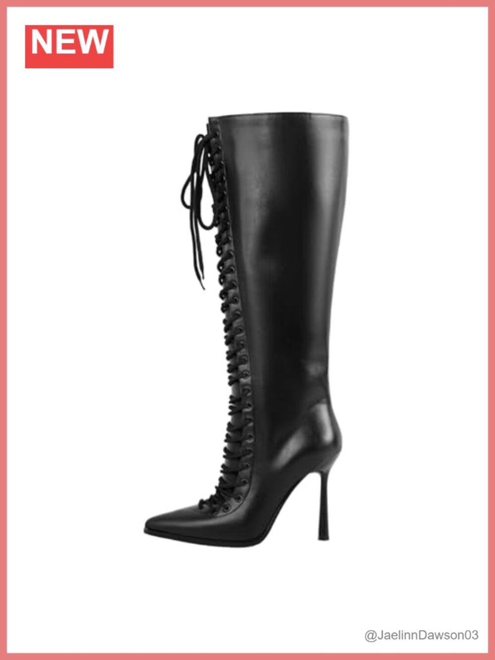 Women's Leather Lace Up Stiletto Heeled Knee High Boots Pointed Toe Zip
